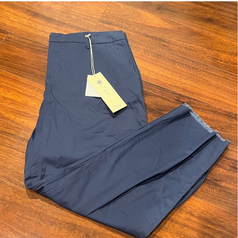 Laurie Felt Navy Blue Straight Leg Raw Hem Chino Pants Size 14 NWT Business